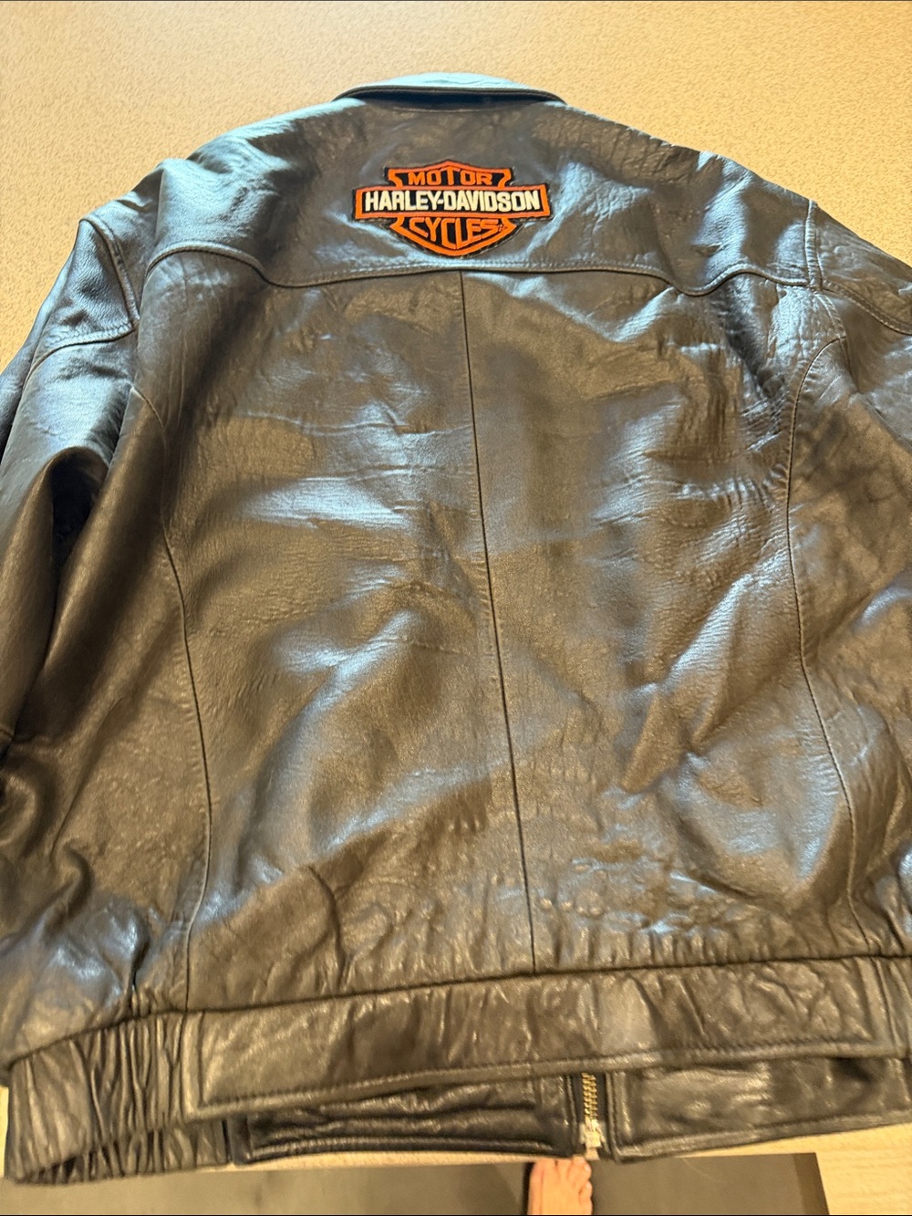 Hathaway Black soft Leather bomber Jacket customized Harley Davidson patch - Picture 13 of 13